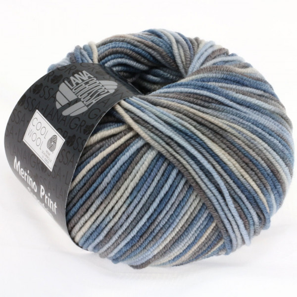 Lana Grossa Cool Wool 2000 Print 763 Hellblau/Grège/Graubraun/Blaugrau 50g