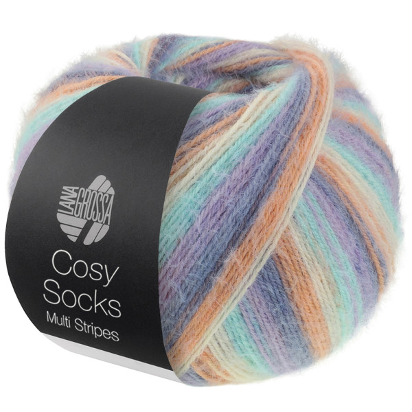Lana Grossa Cosy Socks Multi Stripes 153 Lavendel/Graublau/Lachs/Creme/Türkis 100g