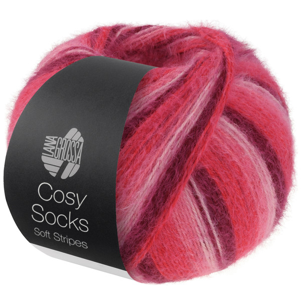 Lana Grossa Cosy Socks Soft Stripes 105 Bordeaux/Rosa/Himbeer/Pink 100g