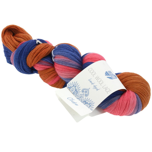 Lana Grossa Cool Wool Lace Hand-Dyed 823 Chokar Rostbraun/Tonrot/Brombeer/Tintenblau 100g