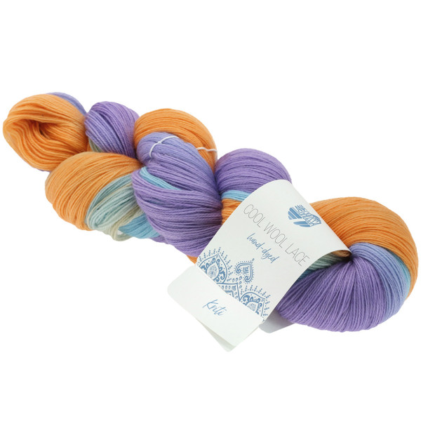 Lana Grossa Cool Wool Lace Hand-Dyed 815 Kriti Lila/Mandarin/Türkis 100g
