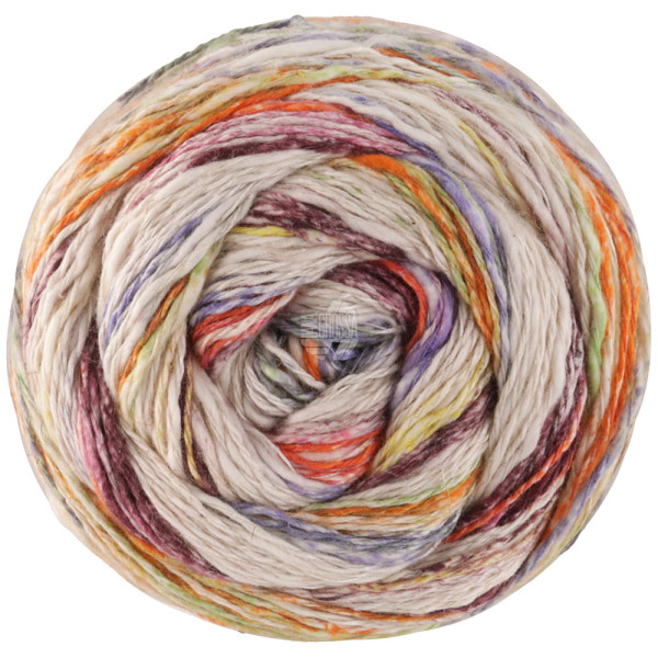 Lana Grossa Gomitolo Hippie 3035 Orange/Brombeer/Natur/Veilchenblau/Hellgrün/Limette