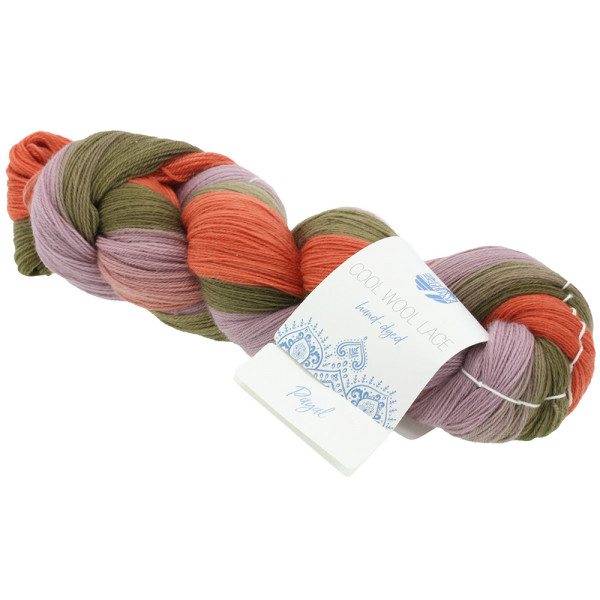 Lana Grossa Cool Wool Lace Hand-Dyed 818 Payal Grüngrau/Khaki/Antikviolett/Rost 100g