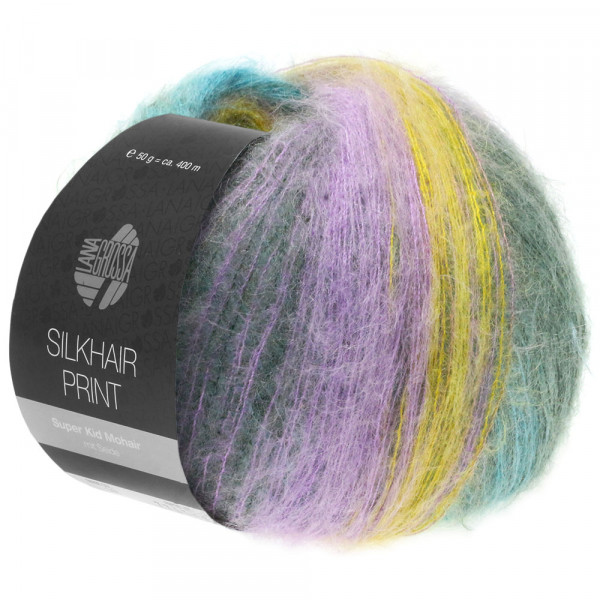 Lana Grossa Silkhair Print 369 Senfgelb/Violett/graugrün/Anthrazit/Türkis/Petrol/Altrosa 50g