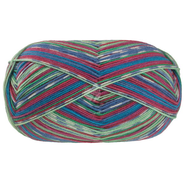 Lana Grossa Meilenweit 100 Merino Extrafein Coccole 3801 Jadegrün/Smaragd/Azurblau/Weiß/Dunkelrot/Bo