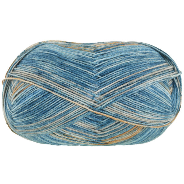 Lana Grossa Meilenweit 100 Merino extrafine Luna 4113 Petrol-/Graublau/Hellorange/Beige/Hellblau 100