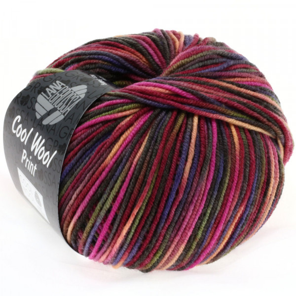 Lana Grossa Cool Wool 2000 Print 749 Weinrot/Pink/Oliv/Blauviolett/Lachs/Mokka 50g