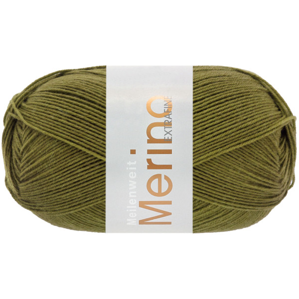 Lana Grossa Meilenweit 100 Merino Extrafein Uni 2451 Olivgrün 100g