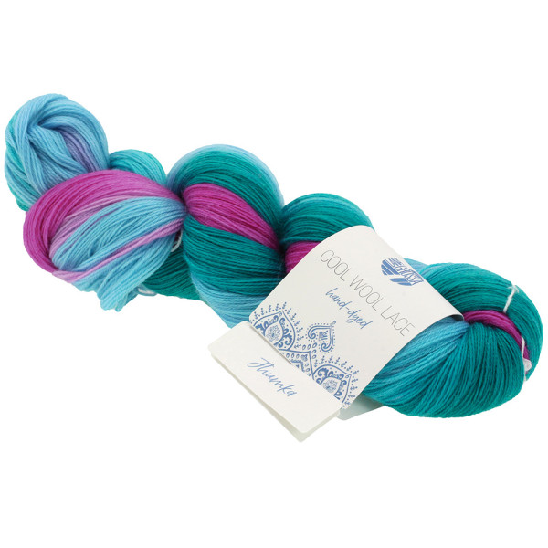 Lana Grossa Cool Wool Lace Hand-Dyed 819 Jhumka Petrol/Türkis/Hellblau/Lila/Fuchsia 100g