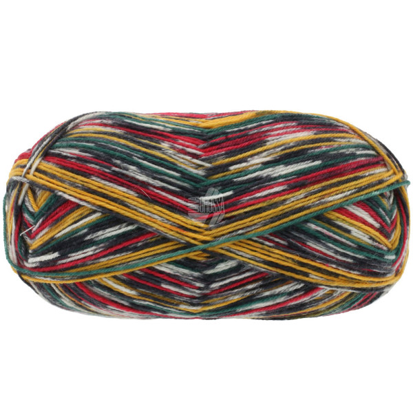 Lana Grossa Meilenweit 100 Merino Christmas 6774 Dunkelrot/Dunkelgrün/Gelb/Rohweiß/Schwarz 100g