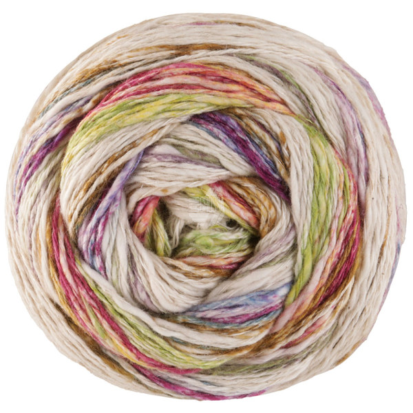 Lana Grossa Gomitolo Hippie 3034 Lindgrün/Natur/Umbra/Hellpetrol/Brombeer/Fuchsia/Gelb