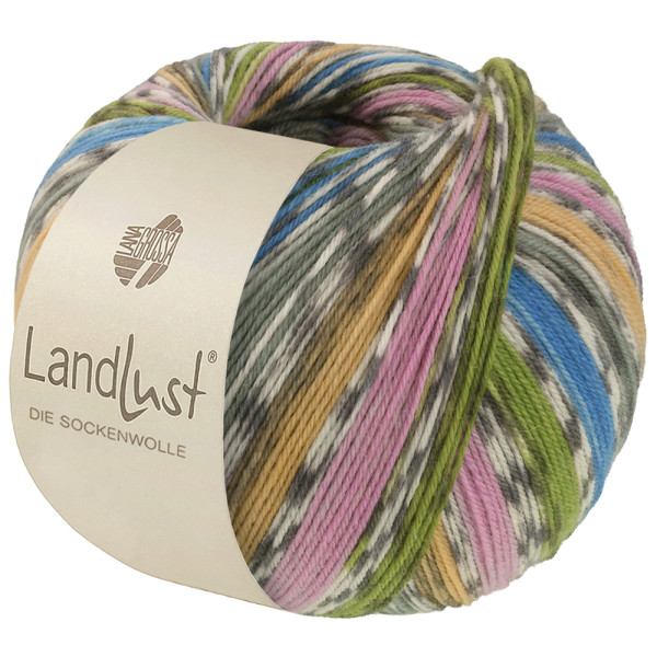 Lana Grossa Landlust Die Sockenwolle 822 Azur/Graugrün/Gelb/Flieder/Frühlingsgrün/Rohweiß/ Grau Gest