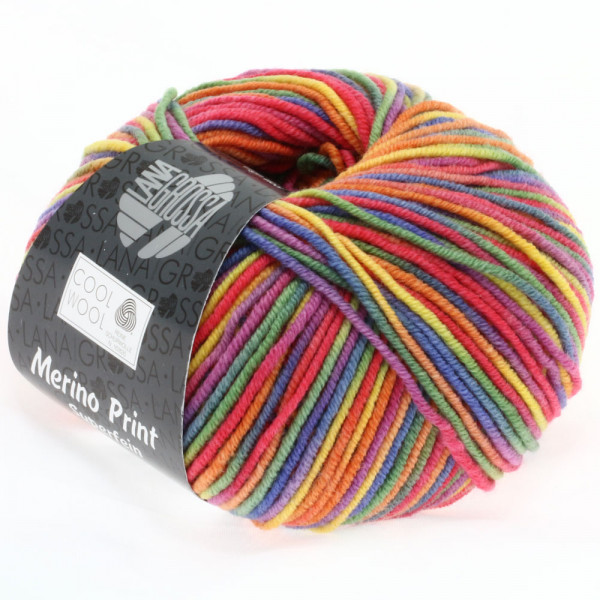 Lana Grossa Cool Wool 2000 Print 703 Lila/Grün/Himbeer/Orange/Gelb/Blau