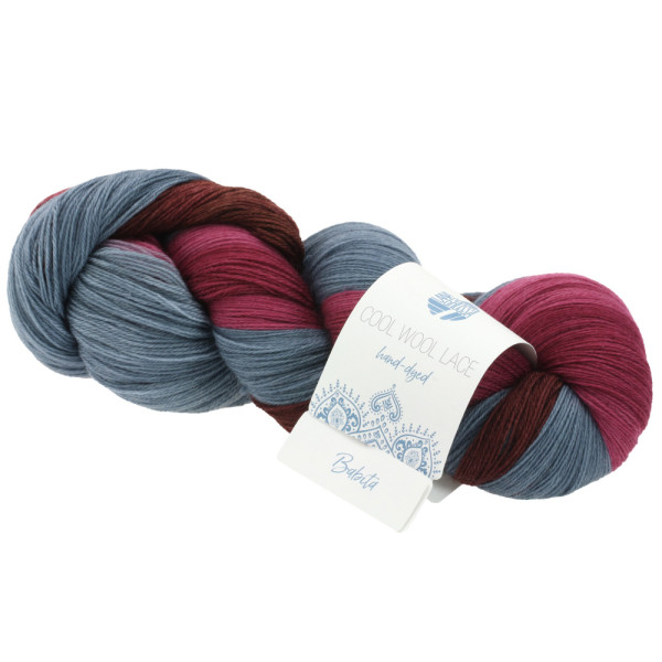 Lana Grossa Cool Wool Lace Hand-Dyed 812 Blaugrau/Kardinalrot/Weinrot 