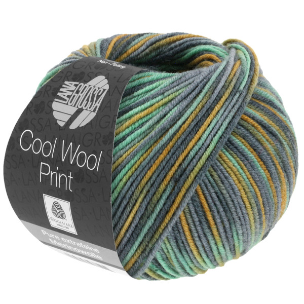 Lana Grossa Cool Wool 2000 Print 824 Ocker/Mint/Mittel-/Dunkelgrau 50g