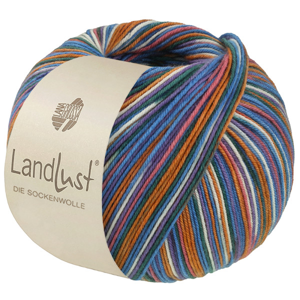 Lana Grossa Landlust Die Sockenwolle Seide 363 Natur/Orange/Himbeer/Blau/Dunkelgrün/ Blauviolett 100