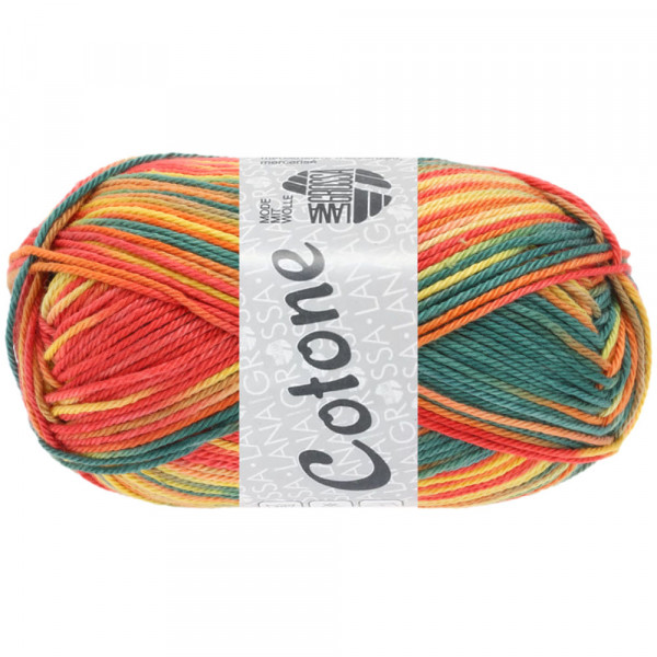 Lana Grossa Cotone Print 344 Dunkelgrün/Rost/Gelb/Rot 50g