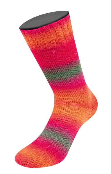 Lana Grossa Meilenweit 100 Color Mix Sparks 7613 Graubraun/Dunkelrot/Rot/Koralle/Fuchsia
