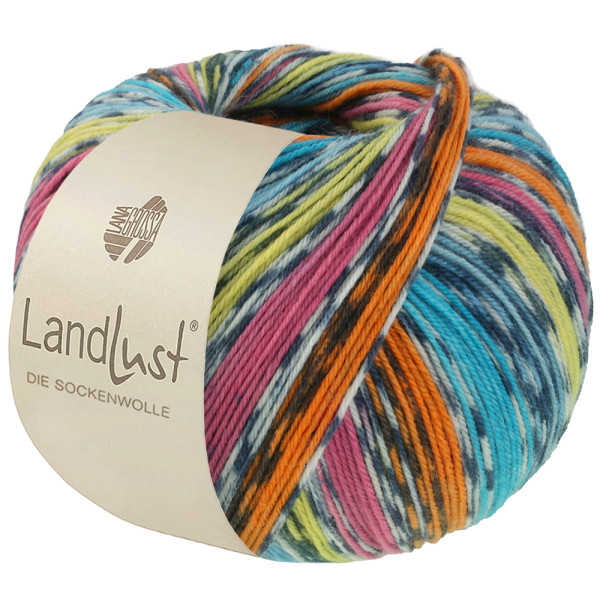 Lana Grossa Landlust Die Sockenwolle 825 Orange/Pink/Pistazie/Türkis-/Petrolblau/Rohweiß/ Dunkelgrau