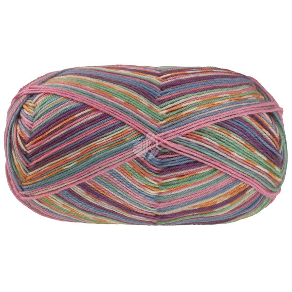 Lana Grossa Meilenweit 100 Merino Extrafein Coccole 3806 Natur/Orange/Smaragd/Erika/Rotviolett/Weiß