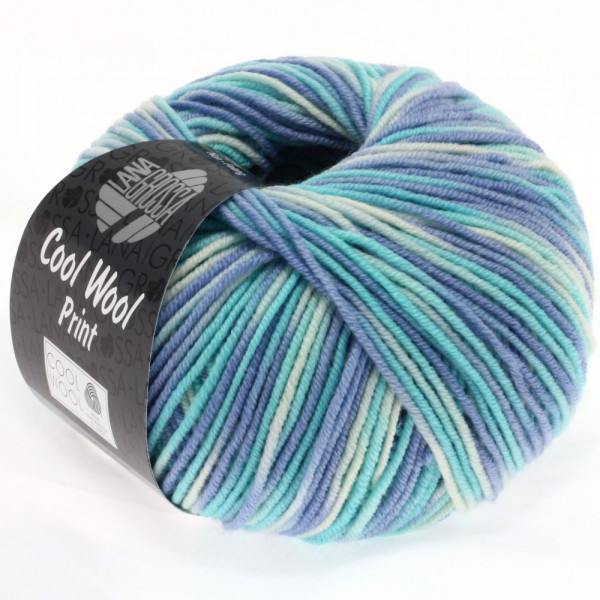 Lana Grossa Cool Wool 2000 Print 728 Himmelblau/Helltürkis/Natur 50g