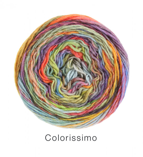 Lana Grossa Colorissimo 002 Blassgelb/Orange/Weinrot/Khaki/Grau 100g