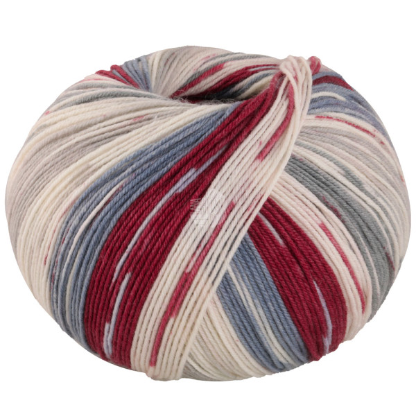 Lana Grossa Meilenweit 100 Seta Lampone 3447 Mausgrau/Creme/Rauchblau/Hellgrau/Kirschrot