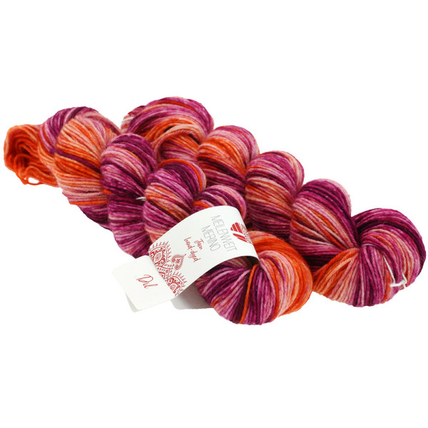 Lana Grossa Meilenweit 50 Merino Hand-Dyed Jam 1003 Dil Orange/Terracotta/Rotviolett/Rosa/Pink 2x50g