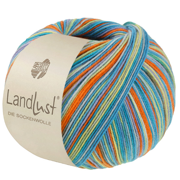 Lana Grossa Landlust Die Sockenwolle Seide 362 Hellpetrol/Veilchenblau/Gelbgrün/Orange/Dunkelpetrol/