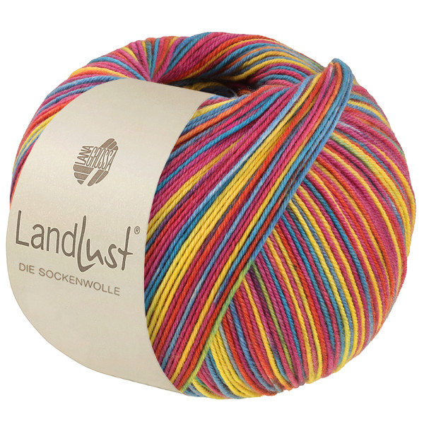 Lana Grossa Landlust Die Sockenwolle Seide 364 Rot/Seegrün/Fuchsia/Hellgelb/Blau 100g