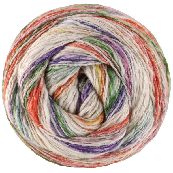 Lana Grossa Gomitolo Hippie 3032 Moosgrün/Rost/Blauviolett/Grün/Hellblau/Natur/Limette