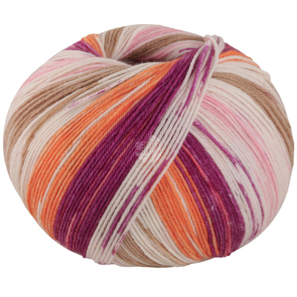 Lana Grossa Meilenweit 100 Seta Lampone 3449 Rohweiß/Camel/Orange/Rotviolett/Hellrot/Rosa