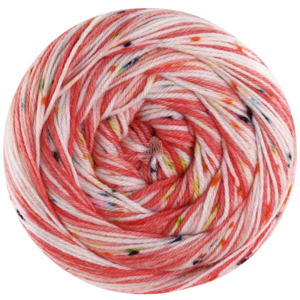 Lana Grossa Meilenweit 100 Spots 7045 Tomaten-/Hellrot/Creme/Gelb/Grau/Grün/Türkis