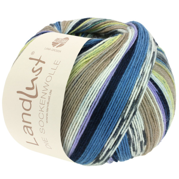 Landlust Die Sockenwolle 706 Graubeige/Hellgelb/Jeansblau/Violett/Grau 