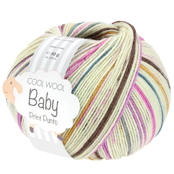 Lana Grossa Cool Wool Baby Print Punto - Rohweiß/Graublau/Pink/Rosa/Gelb/Khaki 