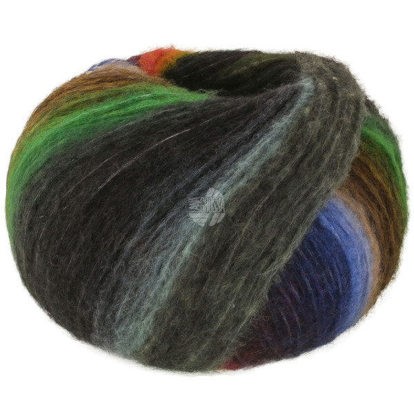 Lana Grossa Bomba 004 Rost/Dunkelpetrol/-oliv/Weiß-/Graugrün/Lila/Brombeer/Graugelb100g