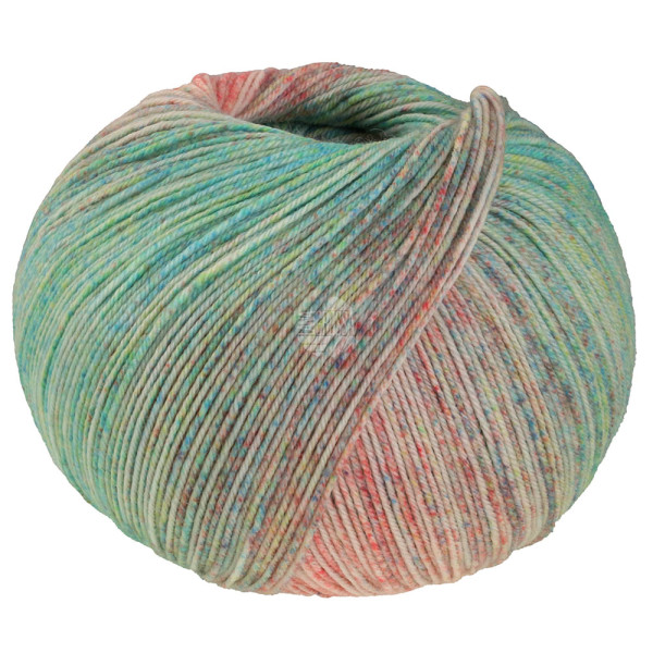 Lana Grossa Meilenweit Merino Extrafine Shades 7229 Lachsrot/Creme/Türkis-/Gelbgrün
